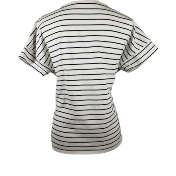 Chico’s Striped Floral Shoulder Tee Top White Black Red Cotton Size 1P - Picture 5 of 14